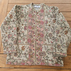 Vintage New Identity Quilted Floral Jacket Size L Boho Lightweight Coat